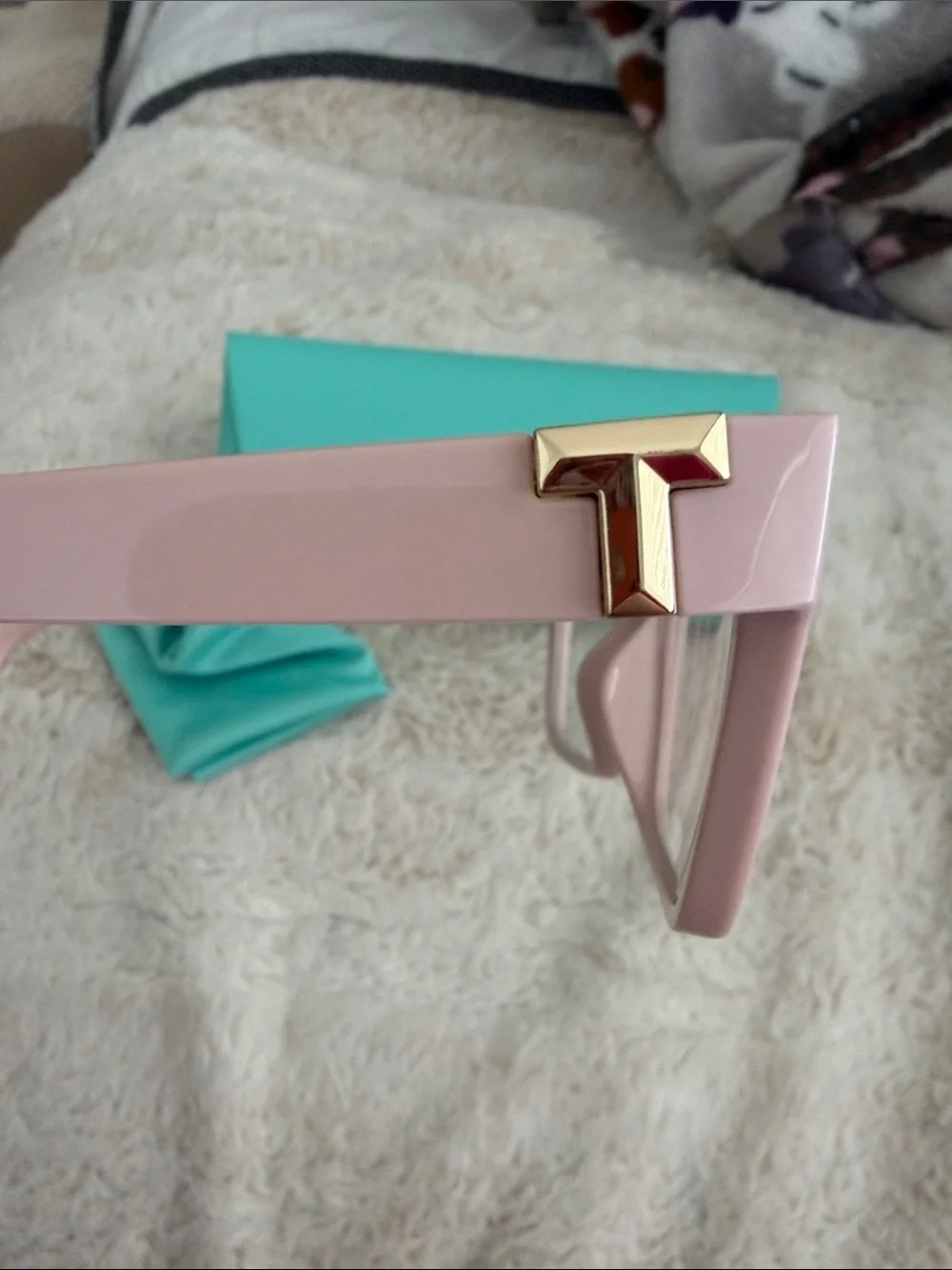 Tiffany & Co. Women's Light Pink Square Eyeglasses with Tiffany Blue Case